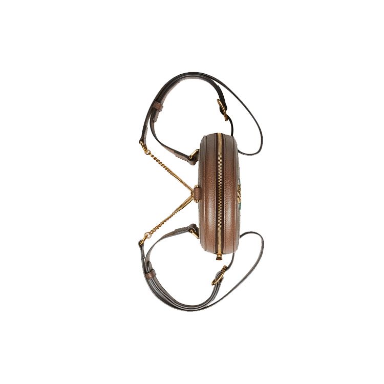 Gucci Круглый рюкзак Ophidia GG Supreme, Канва с отделкой из коричневой кожи, Полосатая лента Web, Женская сумка через плечо для повседневных покупок и путешествий 598661-96IWG-8745