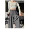 Trendy Spring Gray Suit Wide Leg Pants Women, High Waist Loose Fit Straight-leg Casual Trousers for Pear-shaped Body
