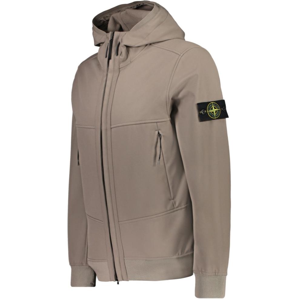 Stone Island FW24 Soft Shell Windproof Waterproof Breathable Hooded Zip Fleece Jacket Unisex jackets Khaki 8115Q0322-V0075