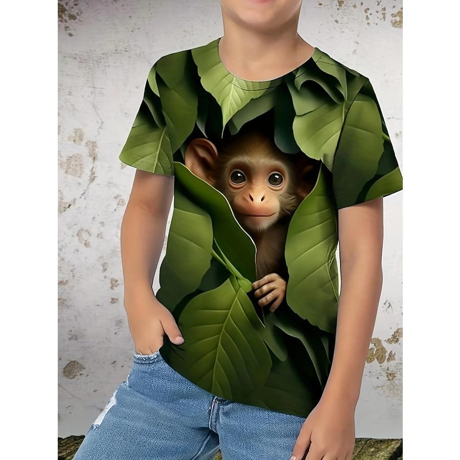 2024 New Fashion Girls Boys Creative 3d Monkey Graphic Print Tshirt Kids Casual O-Neck Short Sleeve T-Shirt Tops Clothing