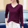 Spring Autumn Women Solid Basic Bottoming T-shirt Female Clothing Fashion Casual Modal Knitted V-Neck Versatile Long Sleeve Top