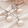Fashion Round Rectangle Simulated-pearl Bead Drop Earrings Jewelry Sets For Women Rose Gold Color Necklace