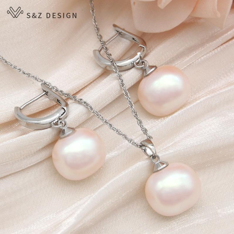 Fashion Round Rectangle Simulated-pearl Bead Drop Earrings Jewelry Sets For Women Rose Gold Color Necklace