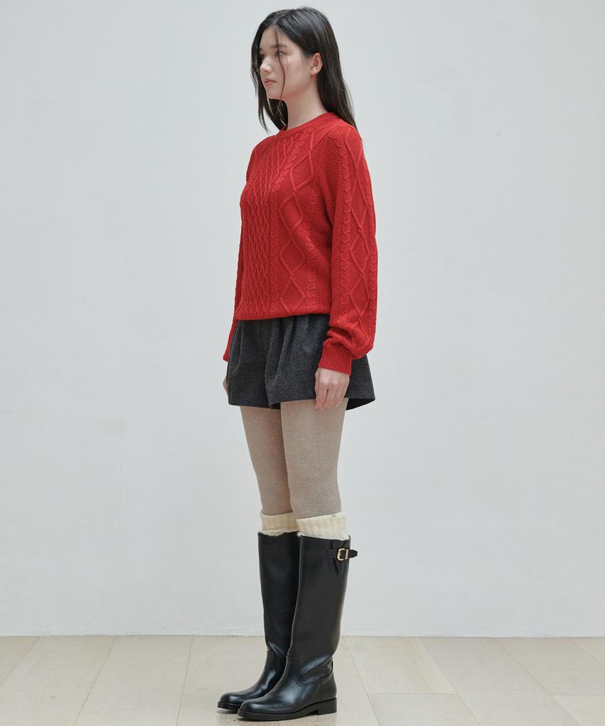 PLAC WOMEN Cable Basic Round Neck Knit Red