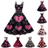 Women's Fashion Valentine's Day Printed Sexy Strapless Gothic Cocktail Dress Punk, Vintage Dress.