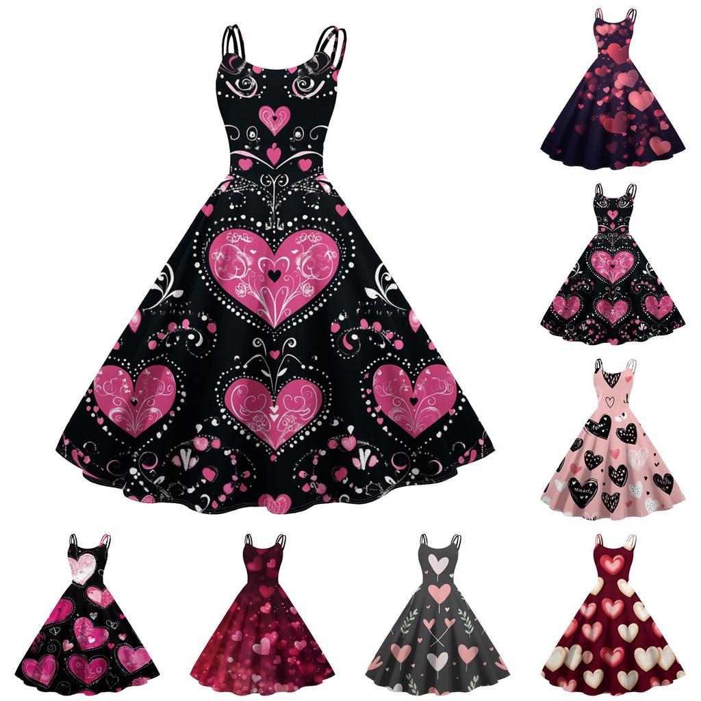 Women's Fashion Valentine's Day Printed Sexy Strapless Gothic Cocktail Dress Punk, Vintage Dress.