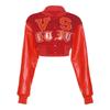 Fashion Street Letter Print Sexy Jacket Cropped Baseball Jackets Leather Sleeve Outwear Embroidery Bomber Jackets
