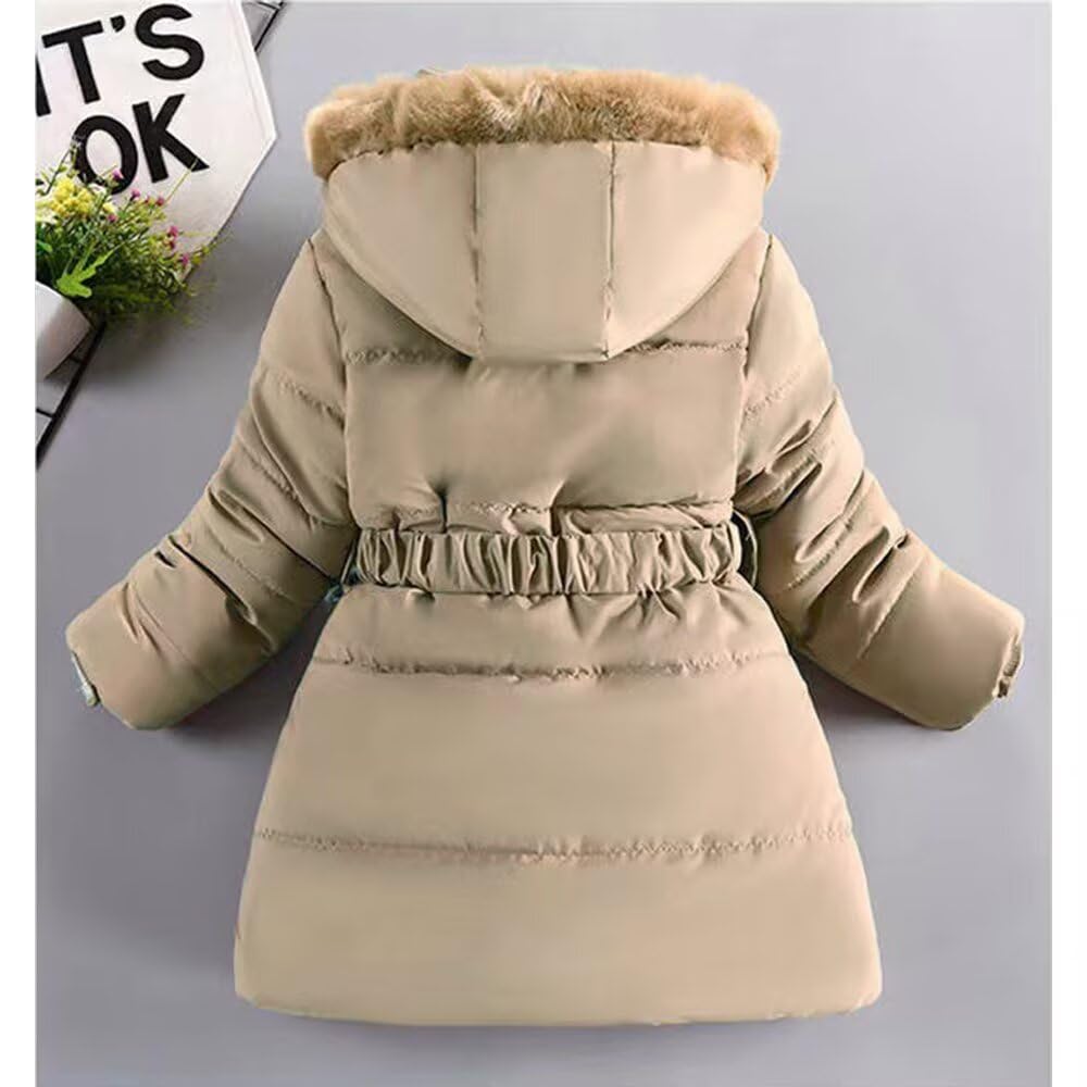 Kuhvvse Down Jacket for Removable Sizes 150 Kids' Girls, Fleece-Lined, Hood, Long, Outerwear, Padded, Stylish, Warm, Winter, 110, 120, 130, 140, (150
