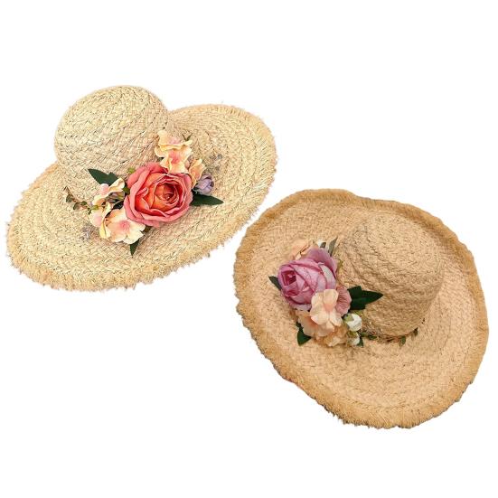 Women Straw Hat Imitation Flower Decor Wide Brim Sun Protection Hat Lightweight Quick-Drying Summer Sun Hat
