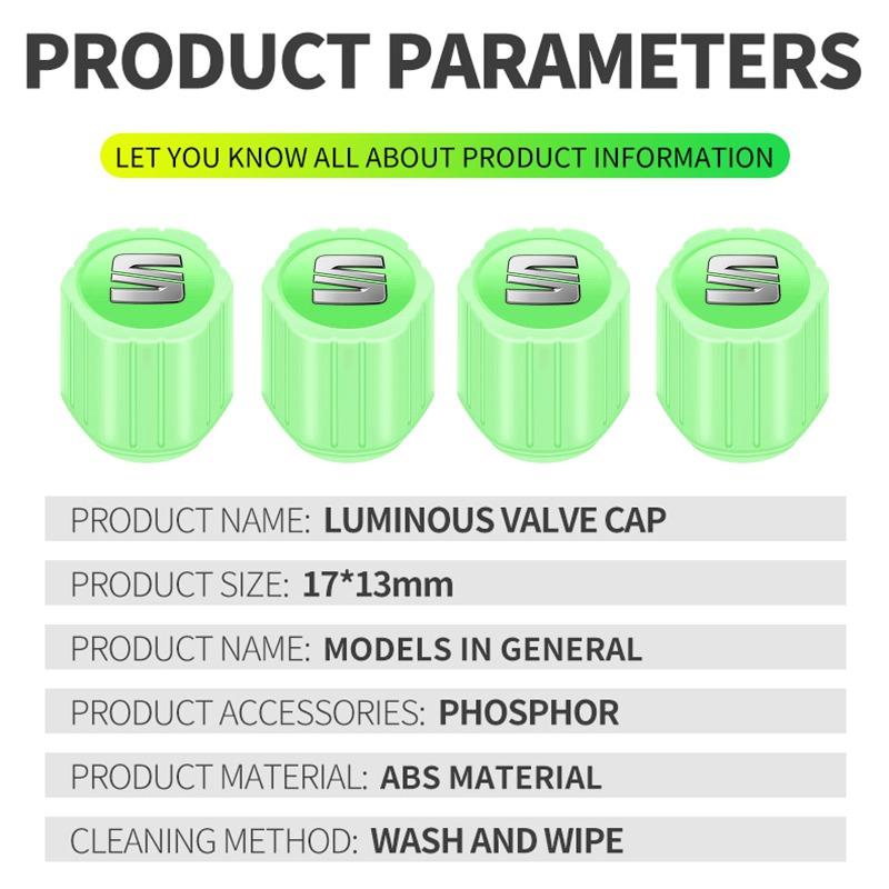Светящиеся колпачки вентилей шин автомобиля Флуоресцентные колпачки вентилей колес мотоцикла для SEAT Cordoba Alhambra MK3 Leon 5F Ibiza 5 6 MII Altea Toledo 3