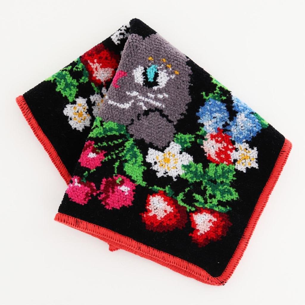 Blooming Anna Sui Chenille Cat Handkerchief Hand Handkerchief, Pattern, Women's (Black, 25cm), Towel, Towel, Women's, 000478-0002-03