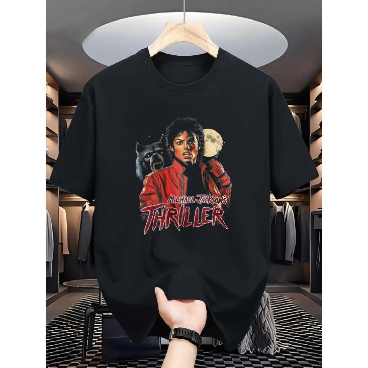 Graphic T-Shirt Featuring The Thriller Album - Heavyweight 100% Unisex Tee Showcasing The Iconic Album Artwork, Designed In A Black And Red Retro