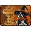 Boston Terrier Witch Brew Coffee Halloween Metal Tin Sign - Funny Rustic Dog Wall Decor for Home Vintage Retro Art
