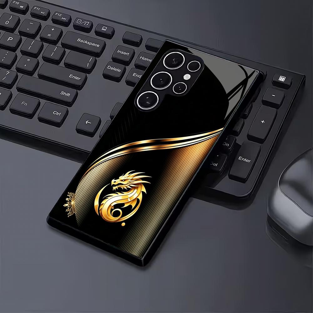 Чехол из закаленного стекла 'Золотой Дракон' для телефона, подходит для Samsung Galaxy S26 S25 S24 S23 S22 S20 FE/Ultra/Plus, противоударная задняя крышка