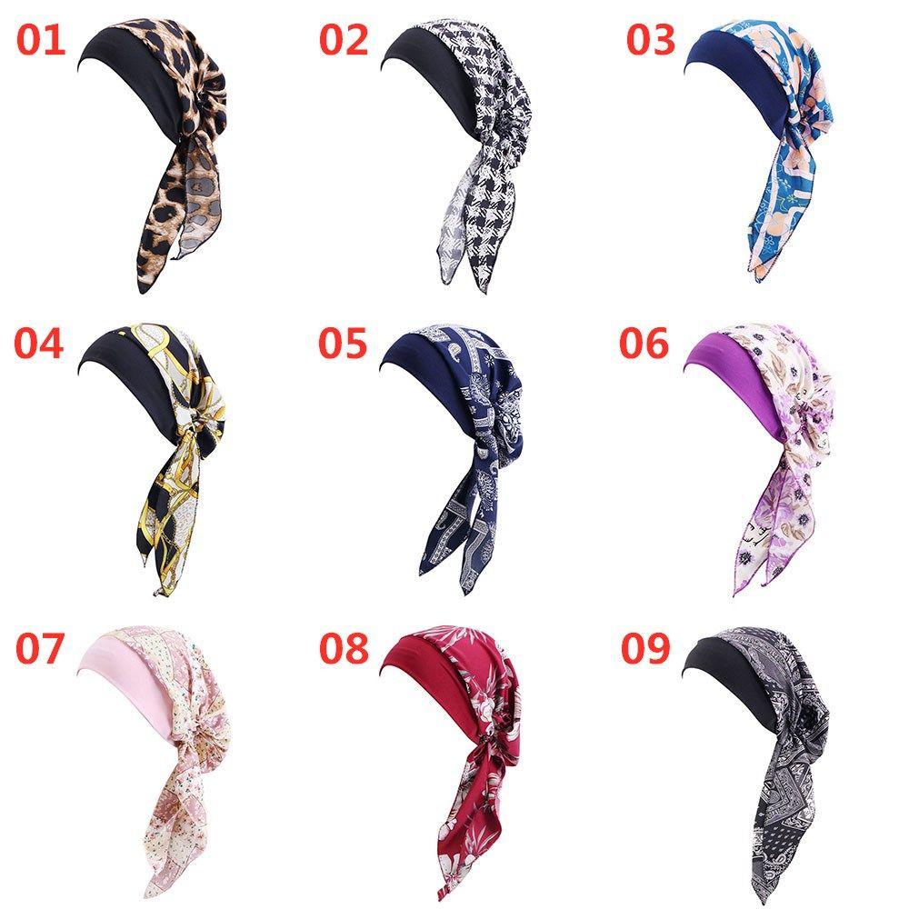 Women Pre-Tied Headwear Chemo Hat Hair Loss Cap Turban Hat Cancer Head Scarf Muslim Hijab