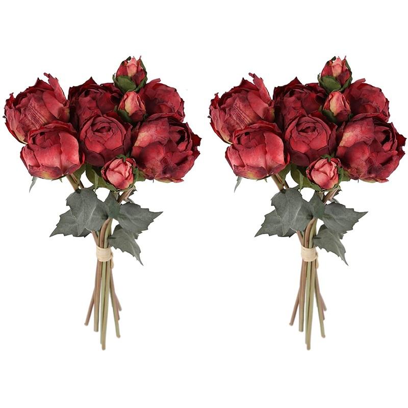 2 букета, винтажные пионы с длинным стеблем, шелковые цветы для свадебного украшения, букет невесты, цветы, поделки, цветочная композиция