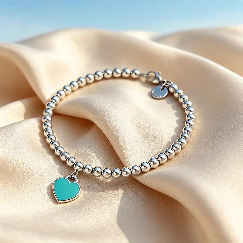 TIFFANY &CO Blue® Бусины Алмаз Синий 4 мм Серебро 925 Эмаль Алмаз Браслет Женский GRP12057-Серебро Маленький