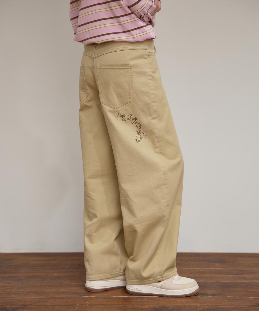 WAIKEI Curved Cut Cotton Pants Beige