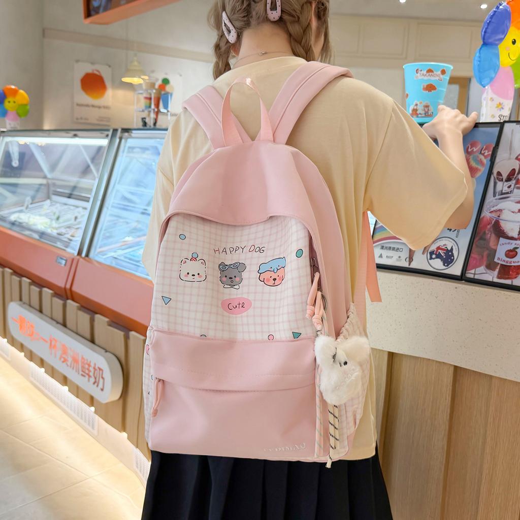 Schoolbag Japanese new high-value fresh and sweet plaid backpack cartoon junior high school students lightweight large-capacity backpack