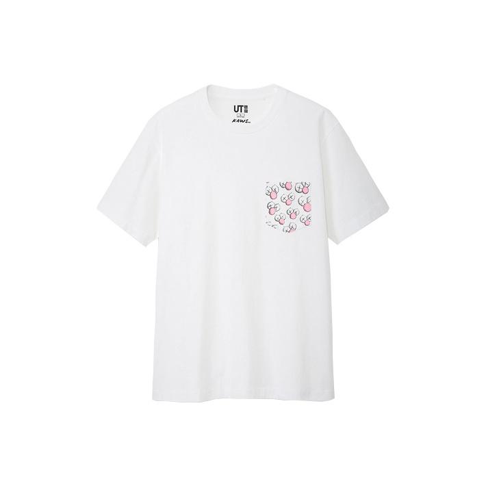 Uniqlo Унисекс футболка прямого кроя с принтом Kaws на кармане, с круглым вырезом, белая UQ422024000