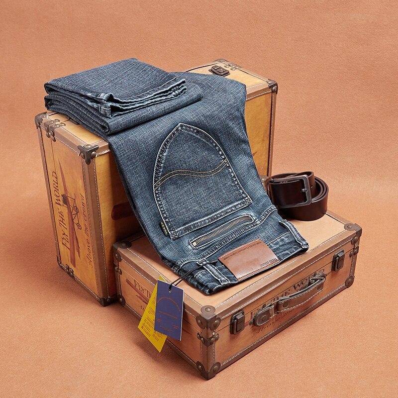 Мужские классические деловые прямые джинсы 2020, осень-зима, новые повседневные эластичные джинсовые брюки, мужские брендовые брюки, черные, синие, серые