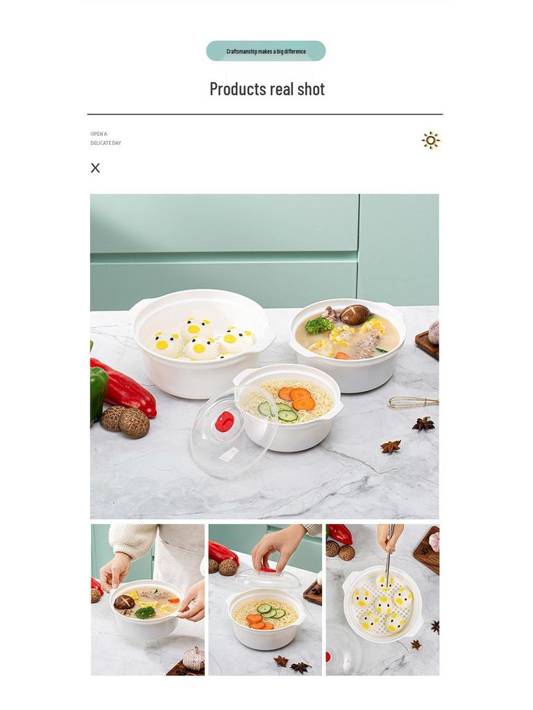 Plastic Soup Bowl with Lid - Microwaveable, Food-Grade, Fresh-Keeping Lunch Container