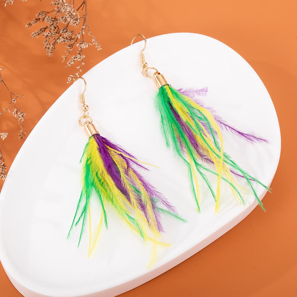 Gold Personalized Colorful Feather Long Tassel Earrings
