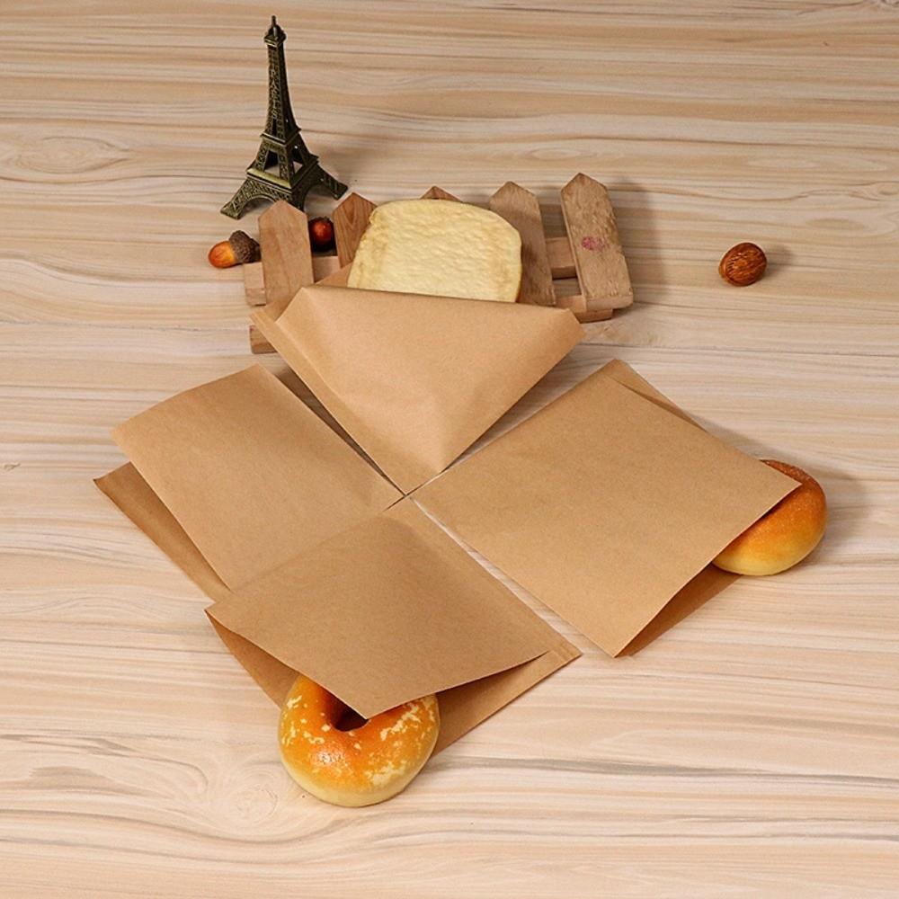 100Pcs Coated Greaseproof Oil Proof Bags Brown Kraft Paper Sandwich Packaging Food Packing