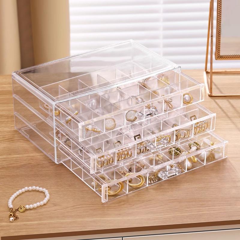 Шкатулка для хранения украшений из 72 ячеек, прозрачная многослойная вместительная для колец, сережек-гвоздиков, ожерелья, браслета, ящик.