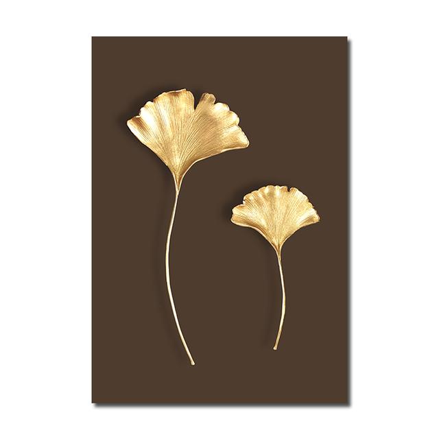 Abstract Plant Flower Wall Art Luxurious Golden Ginkgo Maple Leaves Poster Prints Home Living Room Wall Decor Picture No Frame