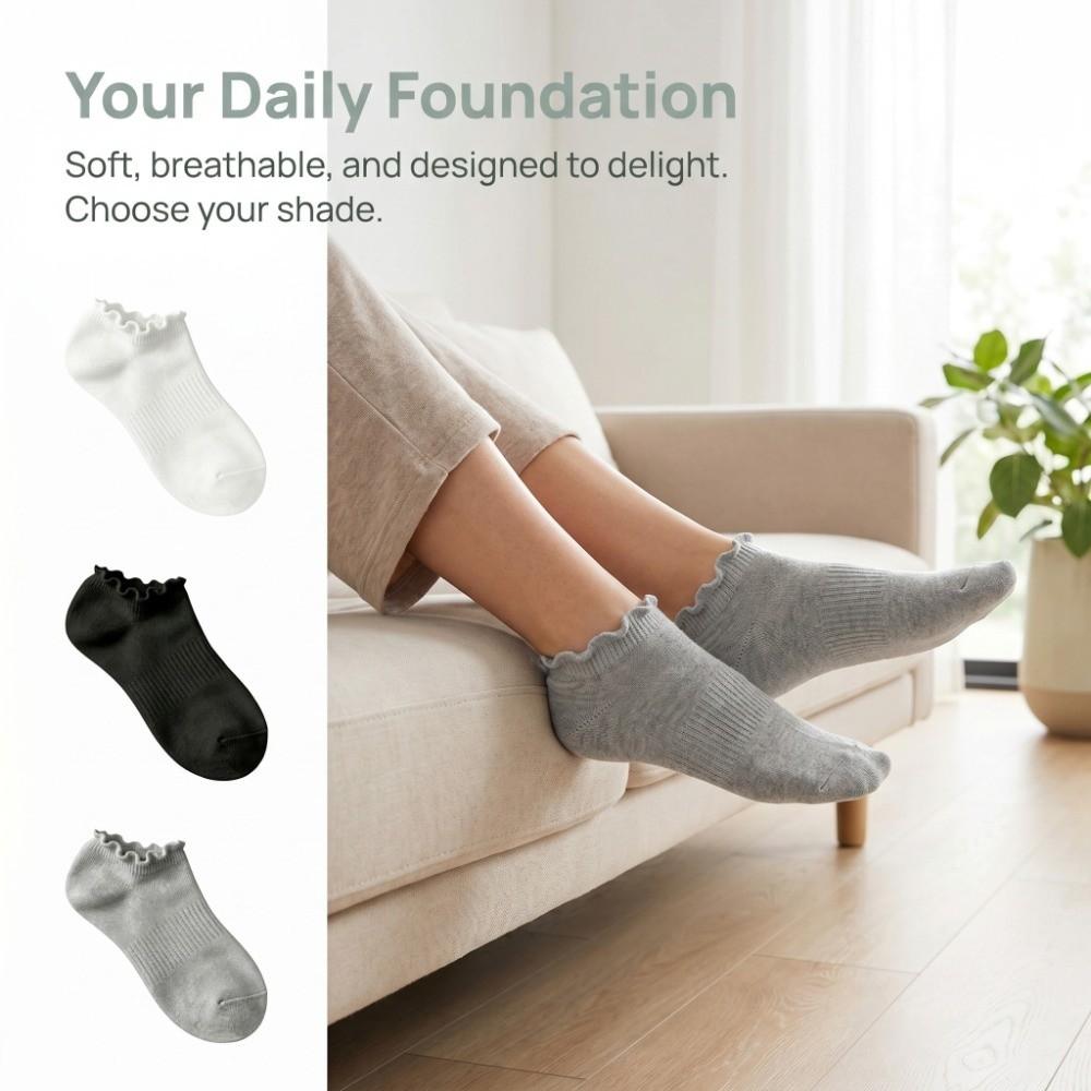 6Pairs Thin Low Cut Socks Frilly Women Ruffle Socks Cute Ankle Socks Home