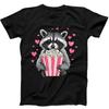 Raccoon Eating Popcorn Valentine Day Best Funny Gift Black Tee T Shirt 318