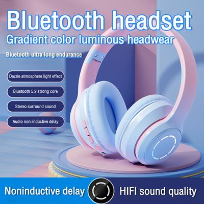 Bluetooth-наушники с градиентом цвета, беспроводная музыкальная гарнитура, светодиодный светильник с микрофоном, геймерские наушники, детские милые рождественские подарки