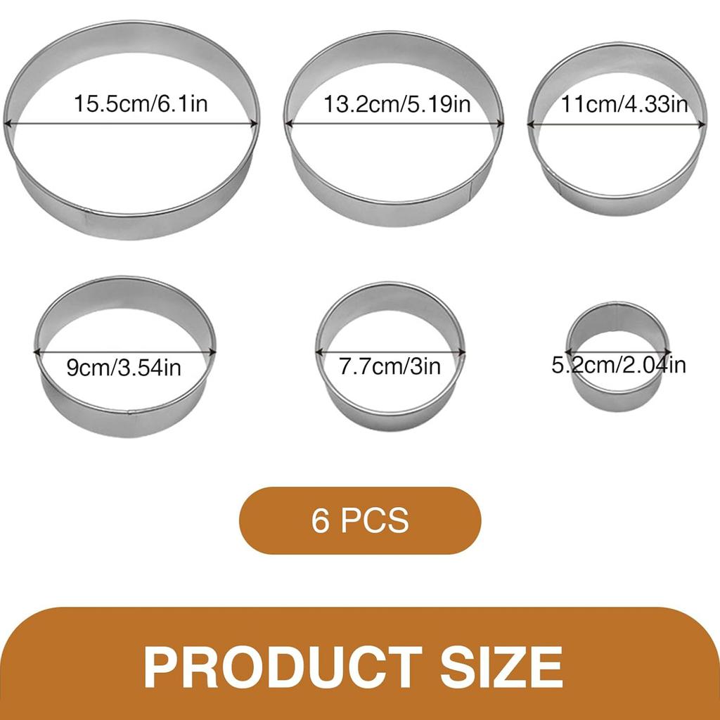 6pcs Round Cookie Biscuit Cutter Set Effortless Round Cookie Shaping Pastry Tool for Kitchen Pastry Donuts Fondant
