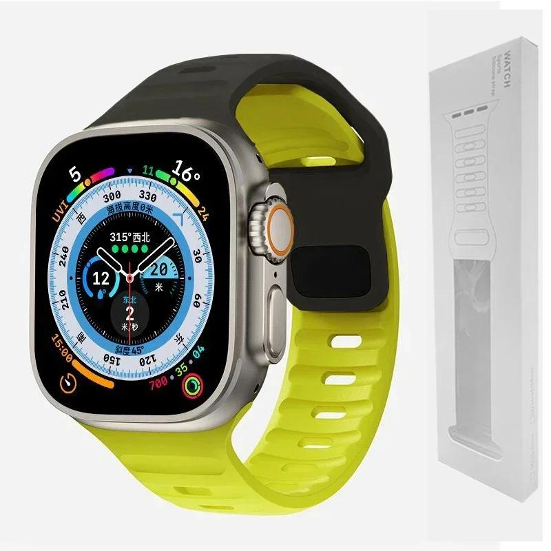 Мягкий силиконовый ремешок для Apple Watch Band Ultra 2, 49 мм, 44 мм, 45 мм, 42 мм, 41 мм, 42 мм, спортивный ремешок для часов iwatch Serise 5, 6, 7, 8, 9, браслет