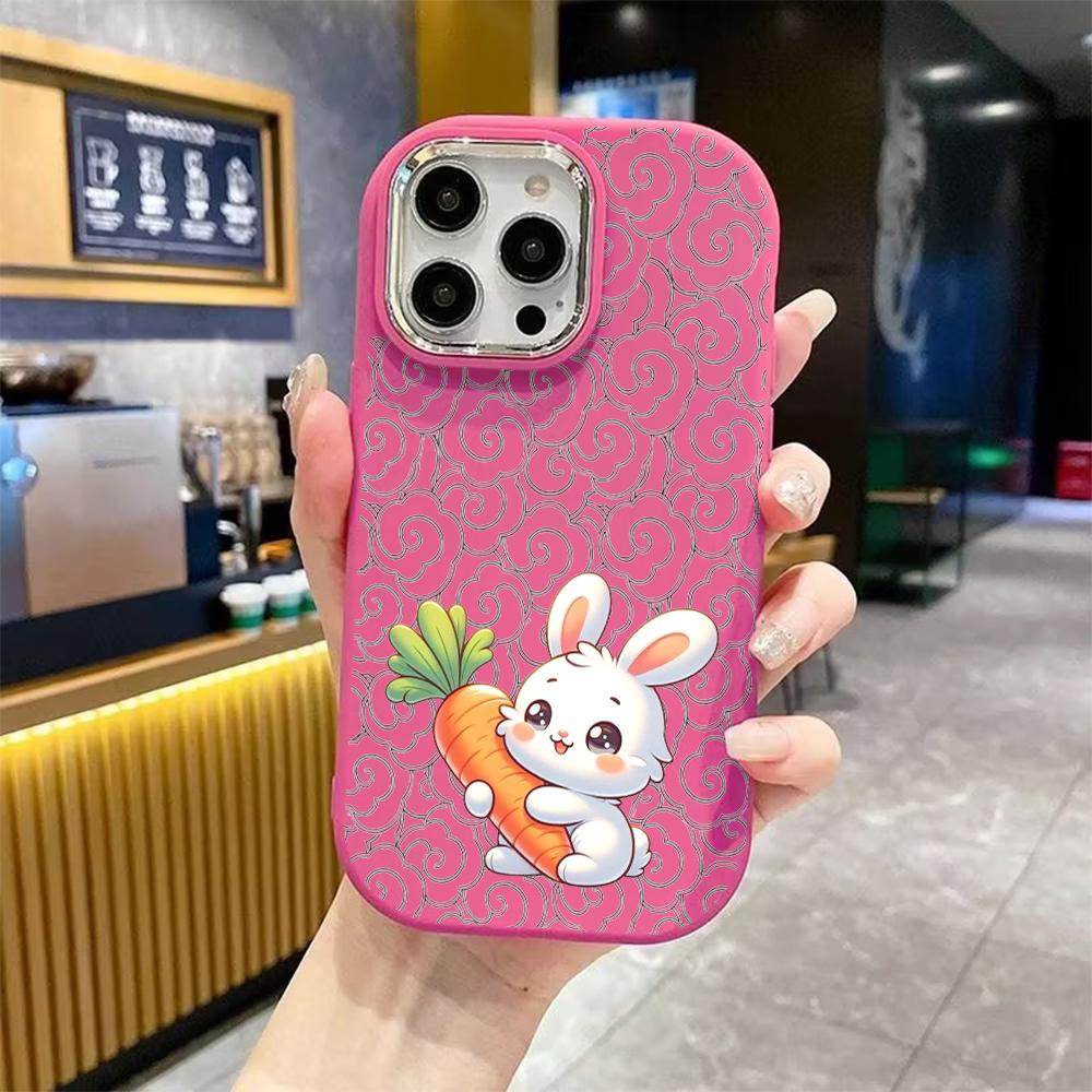 Phone Case: 2D flat design suitable for iPhone 18 17 16 15 14 13 Pro protective case, couple style, carrot white rabbit, Christmas and Halloween gifts