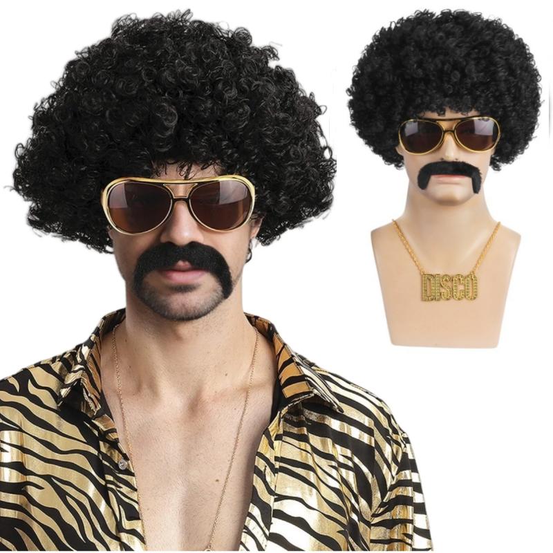 Costume Jewelry Set Synthetic Curly Hair Wigs Afro Wig Sunglasses Necklace For Adult Hip Hop Cosplay Party Accessories Hair Prop
