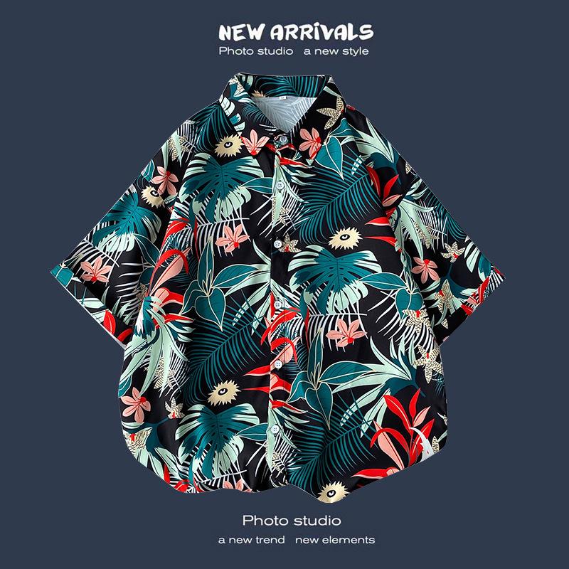 Летняя корейская ретро-цветочная свободная рубашка для пары - модный мужской топ с коротким рукавом