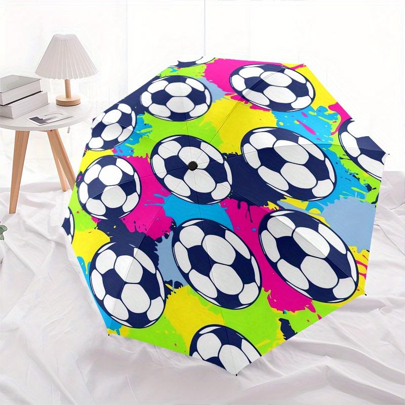 Soccer Ball Pattern Automatic folding umbrella simple eight rib design, bright color pattern, durable iron frame, ideal for travel and outd