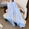 Blue Striped Wide-Leg Pants for Women - Korean Minimalist Aesthetic Casual Trousers | Summer Thin Lazy Loose Straight-Leg Floor-Length