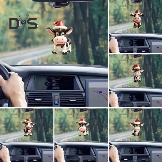 Качающееся молочное автомобильное зеркало, подвесное украшение в рождественской шапке, украшение для автомобиля, акриловые универсальные аксессуары для салона автомобиля