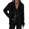 Women Summer Tops Shiny Sequins Decor Shirt Coat Solid Color Loose Fit Lapel Long Sleeve Buttons Placket Shirt Tops