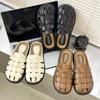 Fashion Soft Leather Half Slippers Women 2024 Summer New Designer Vintage Woven Hollow Thick Soled Mueller Shoes for Women