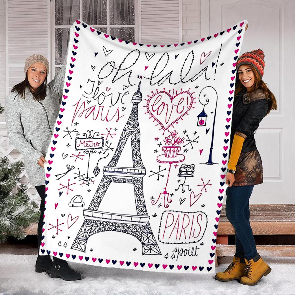 1pc Eiffel Tower, Paris Love Print Outdoor Blanket, Lightweight Polyester,