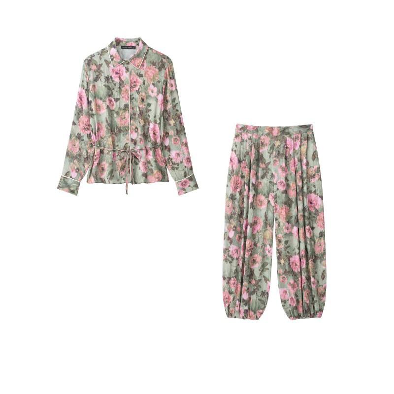 Womens Floral Print Wrap Top Lantern Pants Set Casual Outfit Vintage Chic Boho Style
