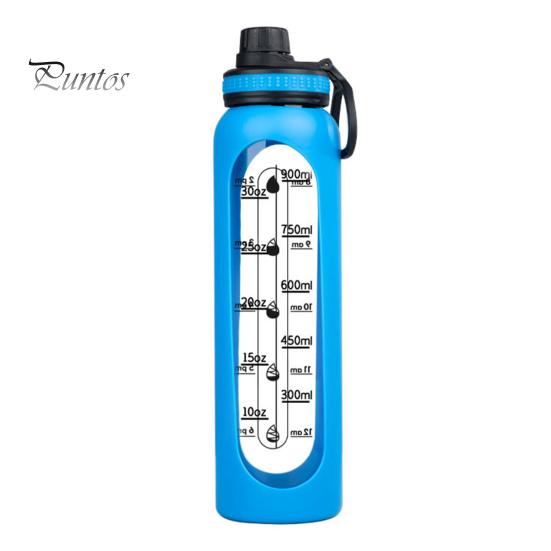 Стеклянная бутылка для воды с силиконовым чехлом и маркером времени 1000 мл, герметичная боросиликатная чашка для воды для спорта, фитнеса, офиса, горячих и холодных напитков без BPA, подарок
