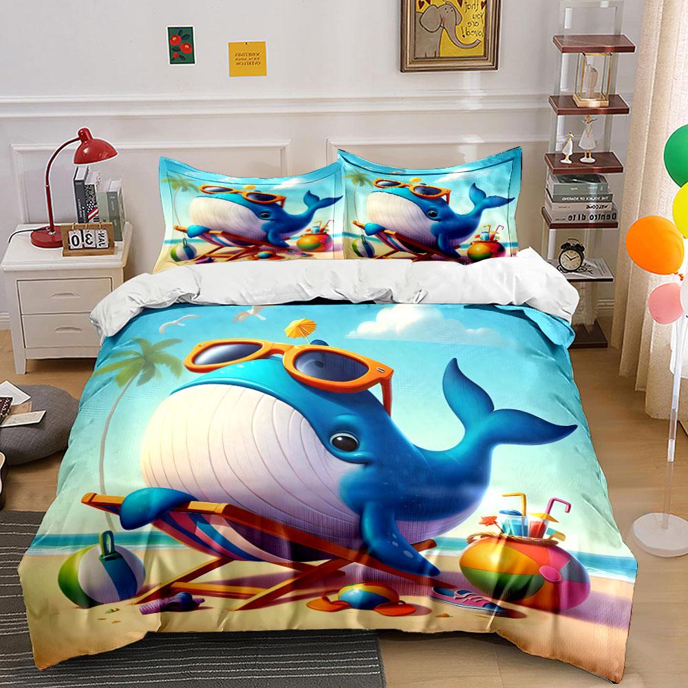 Beach-themed Decorative Set Accessories Bedding Set with 1 Duvet Cover 2 Pillowcases Single Double King Queen, Gift