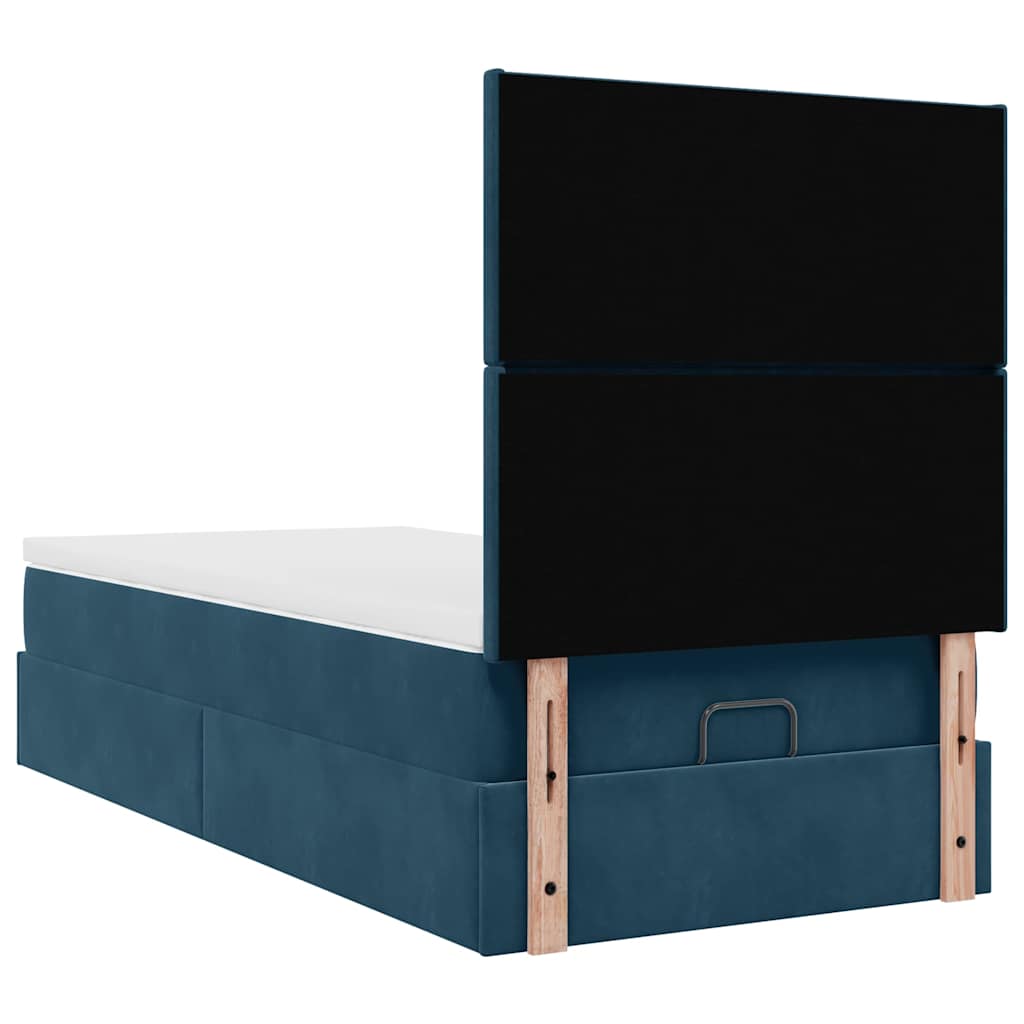 Ottoman Bed with Mattress & LEDs Dark Blue 90x190 cm Velvet