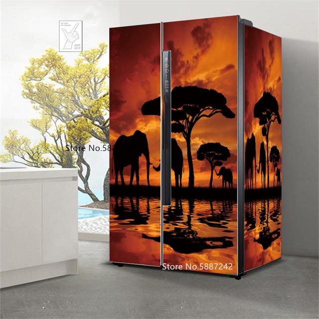 Наклейки на холодильник с морским пейзажем для обоев на холодильник, виниловые самоклеящиеся декорации для пейзажей, пленка для морозильной камеры, пляжная крышка для кухни