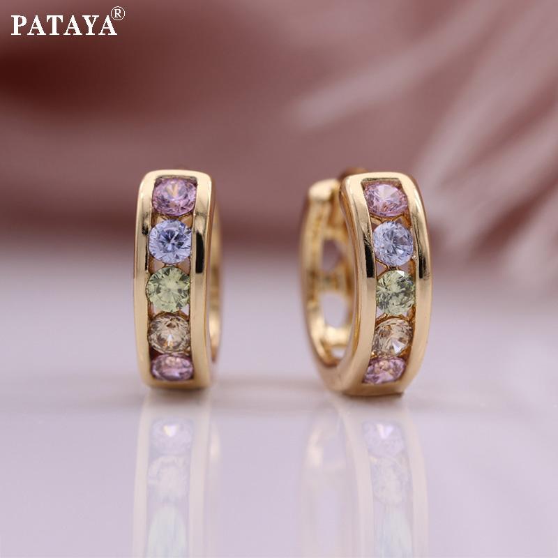 PATAYA Серьги из искусственного циркона цвета розового золота, круглые разноцветные серьги в стиле свежей девушки